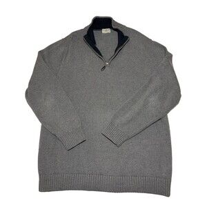 LL Bean Mens Quarter Zip Gray Mock Neck Pullover Heather Cotton Sweater Sz XL